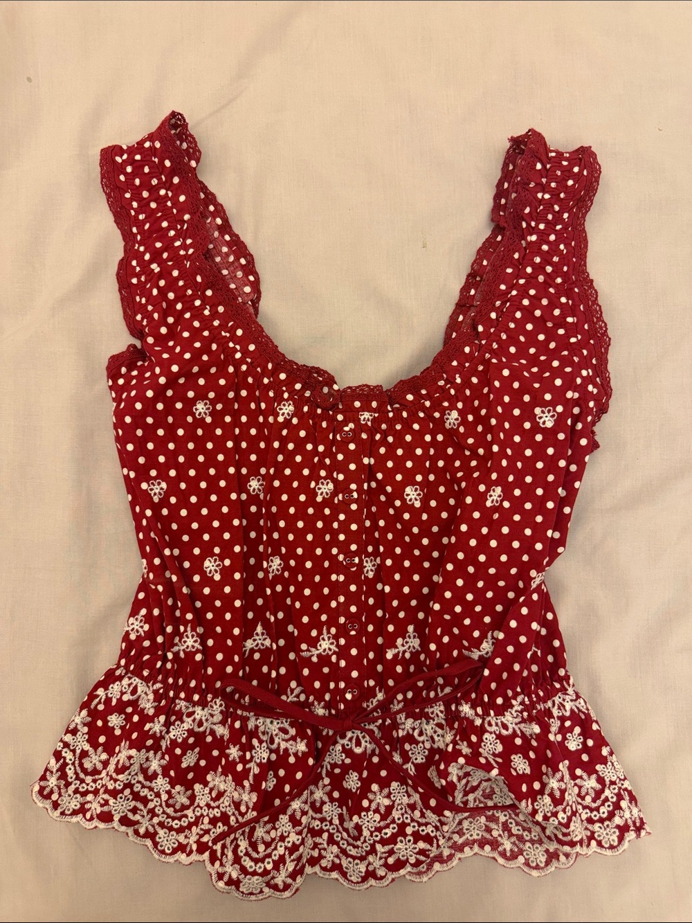 TARGET wild fable Red Polka Dot Sleeveless Peplum Top with White Embroidery NWT